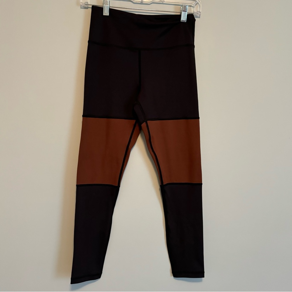 NEW Zyia Active Full Length Leggings Size 4 Small Black Brown Colorblock